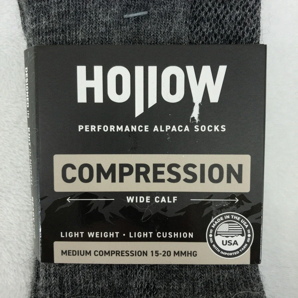 Hollow Compression Socks Mens Large Grey Wide Calf Alpaca Blend 15-20 mmHg
